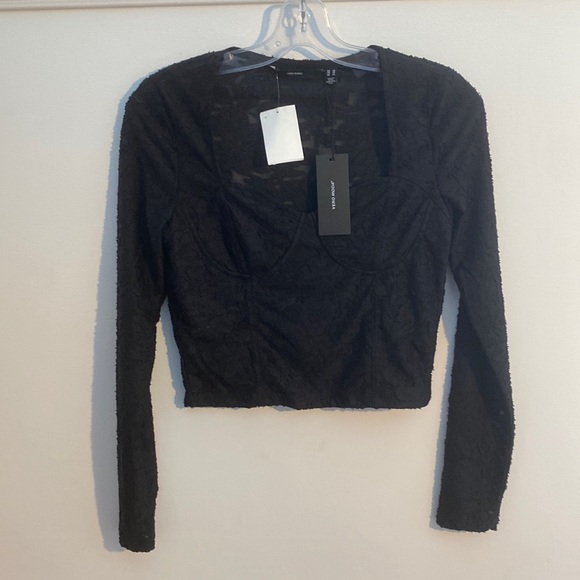 VERO MODA Women’s Lace Sweetheart Neckline Long Sleeve Crop Top Size XS - Picture 1 of 7